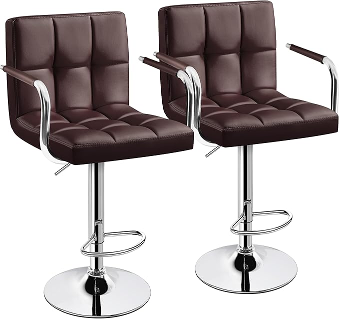 Yaheetech Bar Stools Set of 2, Adjustable PU Leather Swivel Barstools, Modern...