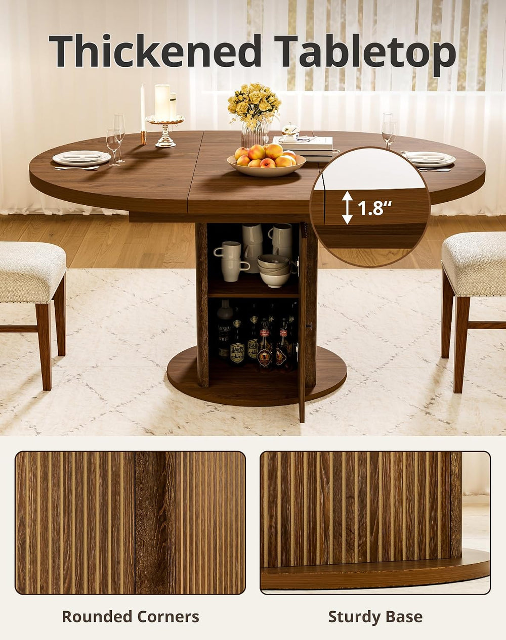 43"-59" Extendable Round Dining Table for 4-8 with Hidden Storage, ...