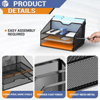 Letter Tray Organizer, Mesh Desk File Organizer with 3 Paper Trays and 2 Vertical Upright Section (Pink)