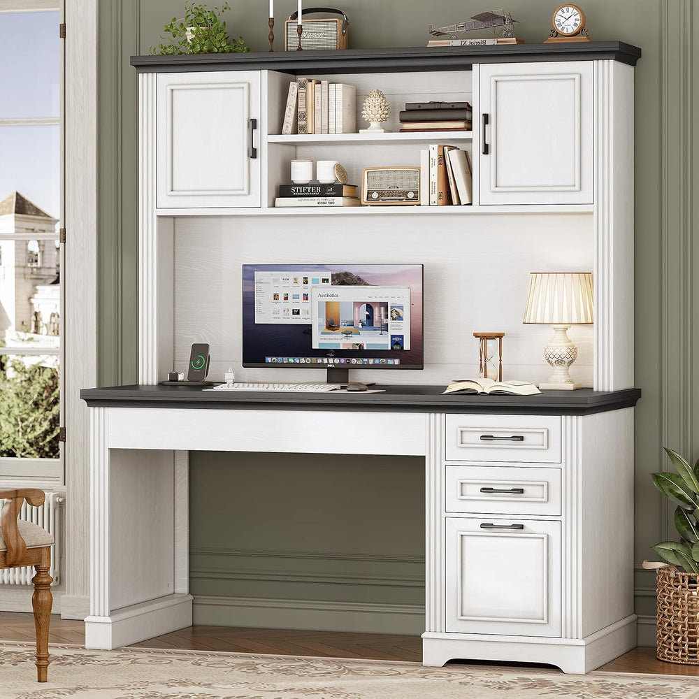 SEDETA Farmhouse Computer Desk with Hutch and 3 Drawers, 47.2" Executive...