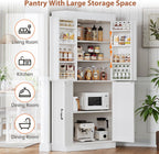 Jocoevol Corner Cabinet, Kitchen Pantry Storage Cabinet with 4 Doors and Shelves, Tall Food Pantry Storage Cabinet Farmhouse Furniture for Kitchen Dining Room, White