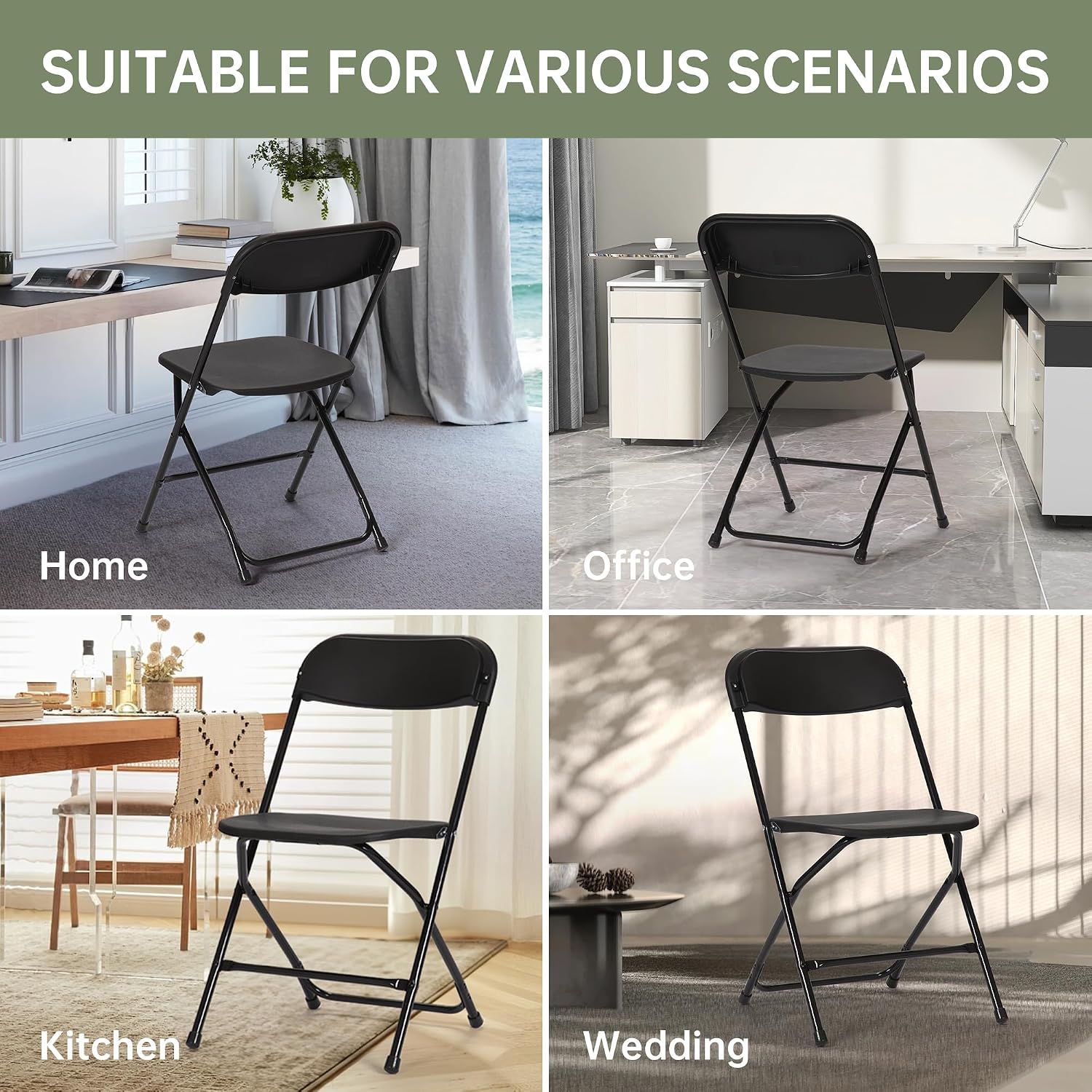 30 PCS Plastic Folding Chair, Portable Commercial Chair, Heavy-Duty Plastic Folding Chairs, Folding Chair with 350 LB Capacity for Wedding Party Outdoor Indoor Black