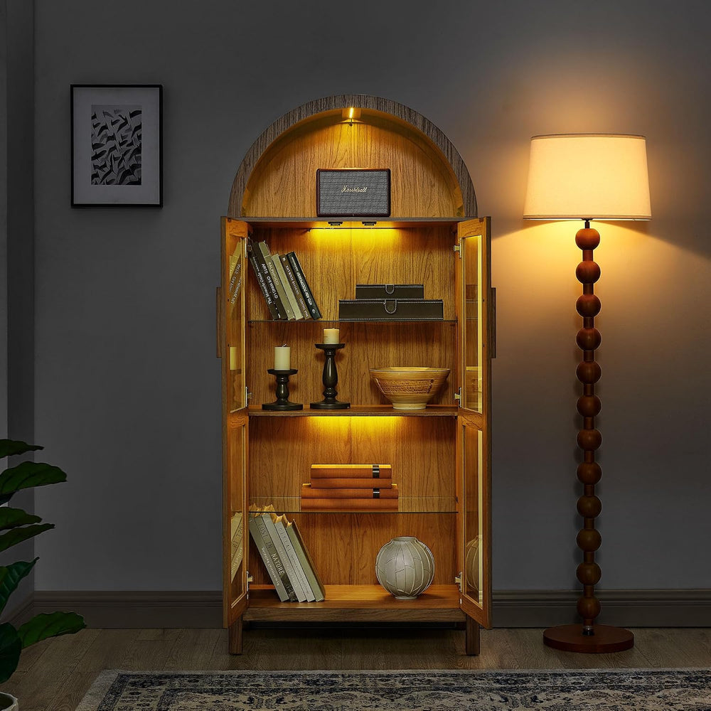 HRVEOCEI White Arched Cabinet with Glass Doors, Tall Arch Kitchen Pantry with...