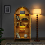 HRVEOCEI White Arched Cabinet with Glass Doors, Tall Arch Kitchen Pantry with 2 Large Drawers & Adjustable Shelves/Golden Handles, Wood Hutch Cabinet for Kitchen,Living Room (White) (Black led)