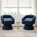 LINSY Swivel Barrel Chair, 360 Modern Swivel Accent Chair Boucle Swivel Chair Round Blue Velvet Chairs with Arms, Small Barrel Chair for Small Spaces Bedroom Living Room