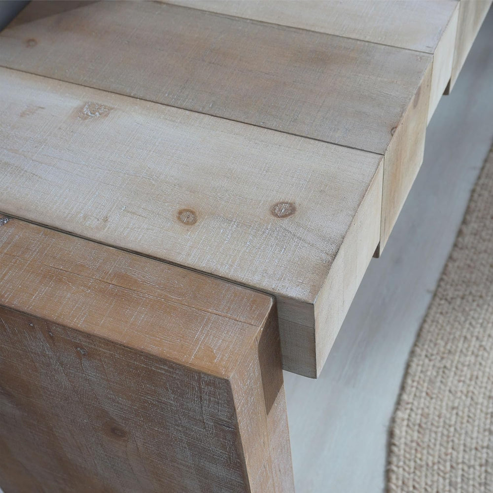 71" Rustic Wooden Console Table with Step-Block Design | Mid Century Mod...