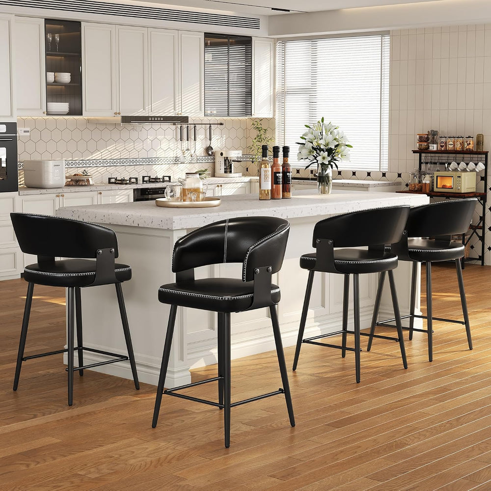 26" Counter Height Bar Chairs Set of 4, Padded Island Chairs, Black
