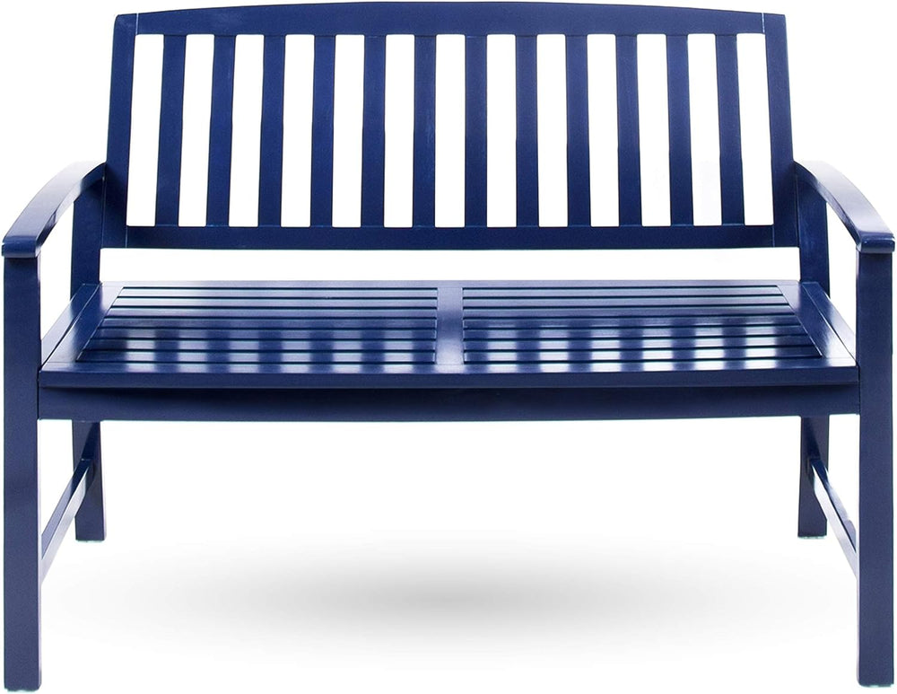 Christopher Knight Home Laurel Farmhouse Cottage Acacia Wood Bench, Pu Navy Blue