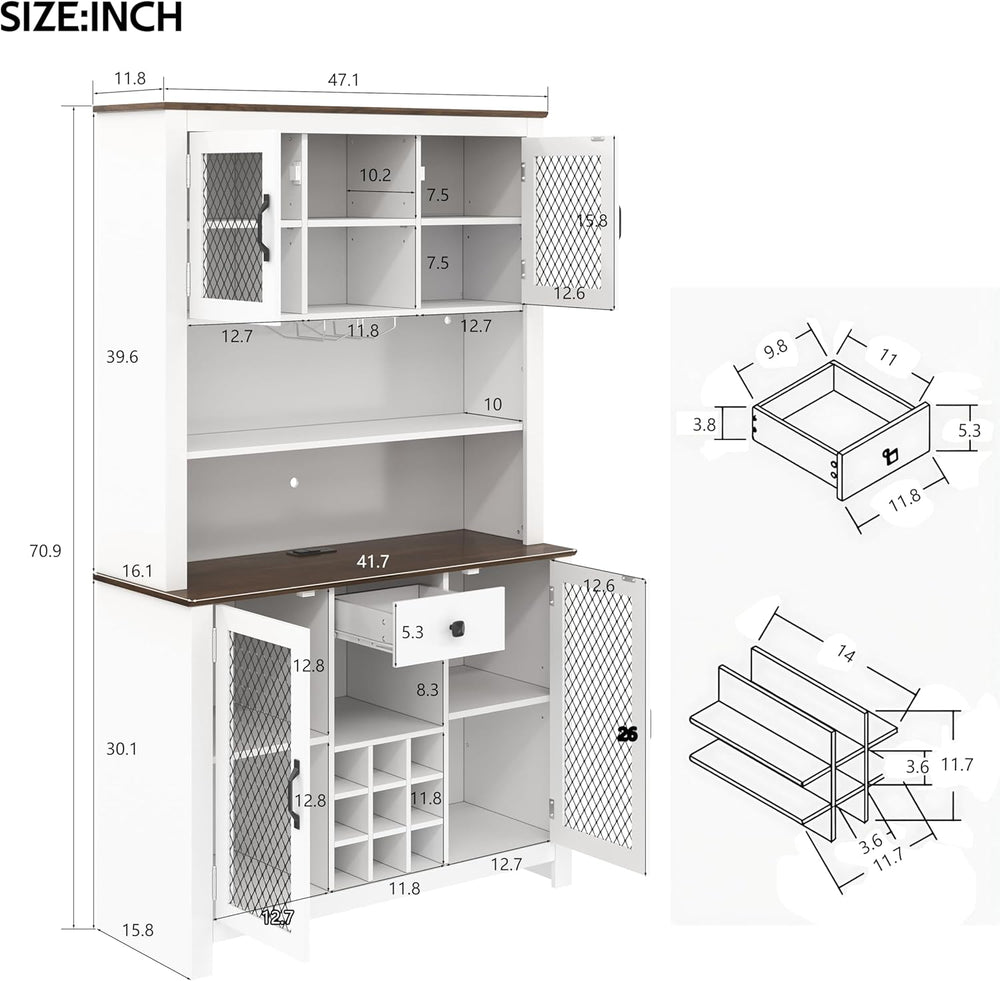 70.9" Kitchen Pantry Storage Cabinet Rustic Buffet Cabinet, Kitchen Hutc...