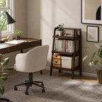 Solid Oak Small Bookshelf, 3 Tier Ladder Shelf Walnut Bookcase | Ladder bookshelf with compact design for small spaces, ideal for books, plants and decor in living room, bedroom and offices.