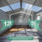 10x12 Metal Shed with Floor Frame Kit & Reinforced Construction - Translucent Roof Panels for Natural Light, Lockable Doors,Vents,Windows, Weatherproof Garden/Backyard/Patio Outdoor Storage