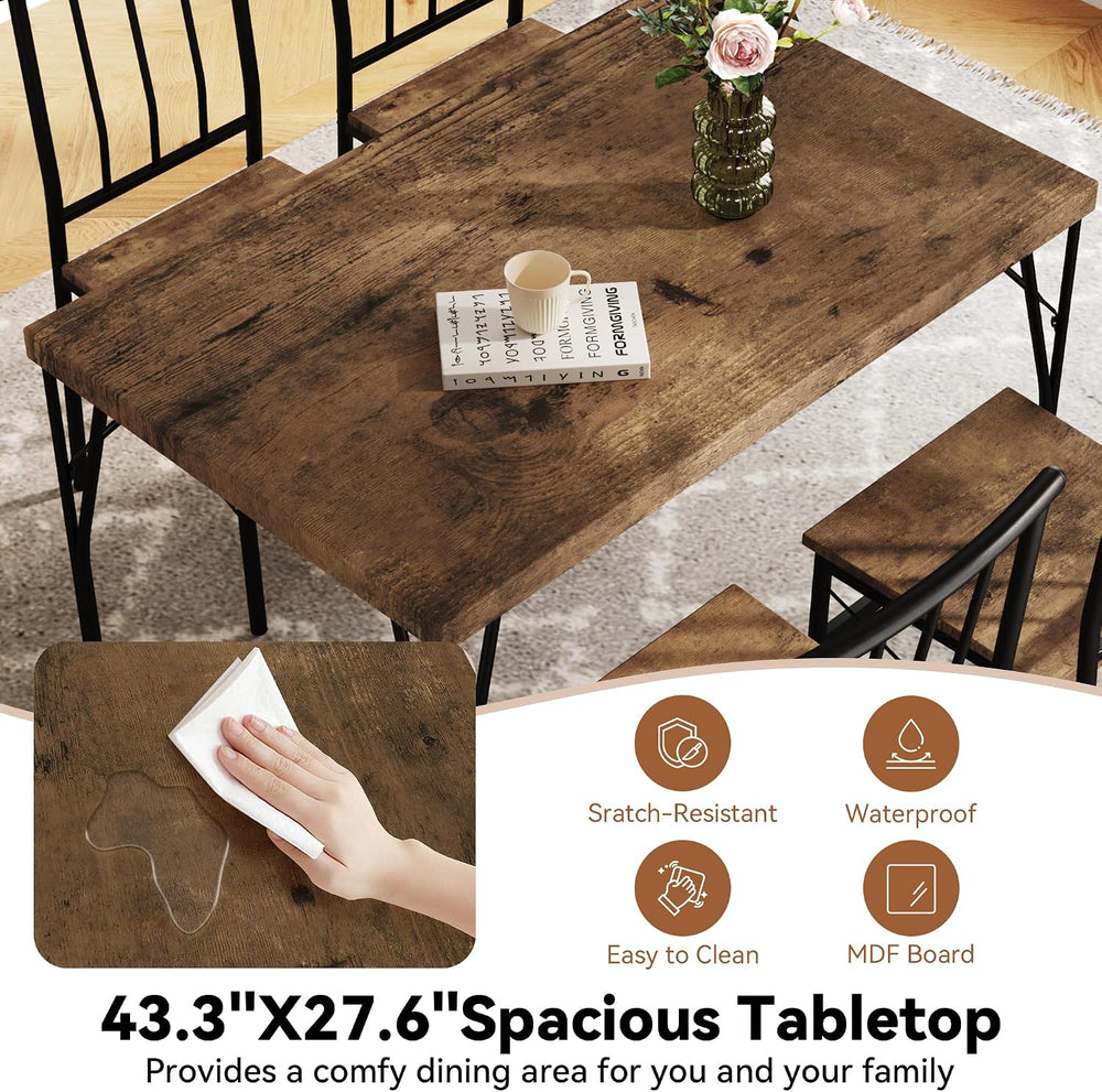 Dining Table Set for 4 with 1.6" Thick Tabletop, 5-Piece Kitchen Table S...