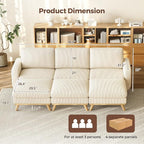 Vesgantti 97" Modular Sectional Sofa Beige, Sectional Couch with Movable Ottoman, Comfy Corduroy Couch with Spring Cushion, Modular Sofa with Deep Seat for Living Room, Bedroom and Apartment