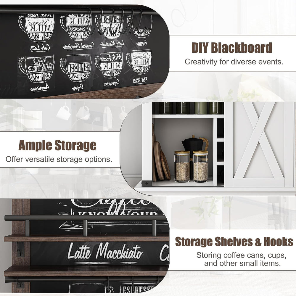 IDEALHOUSE Coffee Bar Cabinet, Farmhouse Buffet Cabinet with Storage, 75&quot...