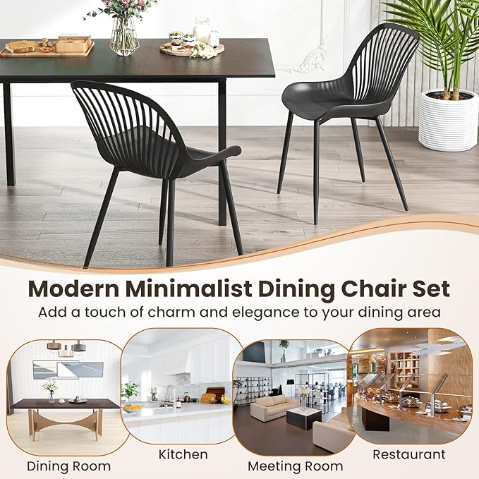 Giantex Black Dining Chairs Set of 4, Modern Kitchen Chairs w/Metal Legs, Cutout Backrest, Curved Seat, Armless Accent Chairs, Indoor Side Chairs for Living Dining Room Home, Load 330 LBS