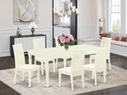 East West Furniture DOIP7-LWH-C 7 Piece Kitchen Table Set Consist of a Rectangle Dining Table with Butterfly Leaf and 6 Linen Fabric Upholstered Dining Chairs, 42x78 Inch, Linen White