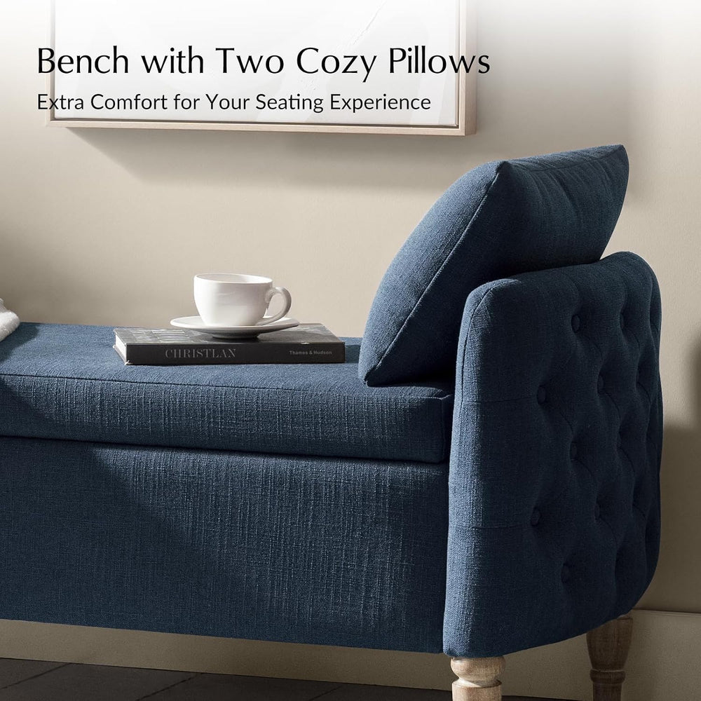 HULALA HOME Storage Bench for Bedroom with Throw Pillows, 59" Large Bedr...