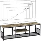 VECELO Industrial TV Stand for Televisions up to 65 Inch, 55" Entertainment Center with Open Storage Shelves for Living Room/Bedroom, 3 Tiers Media Console Table with Metal Frame, Grey, 55 Inches
