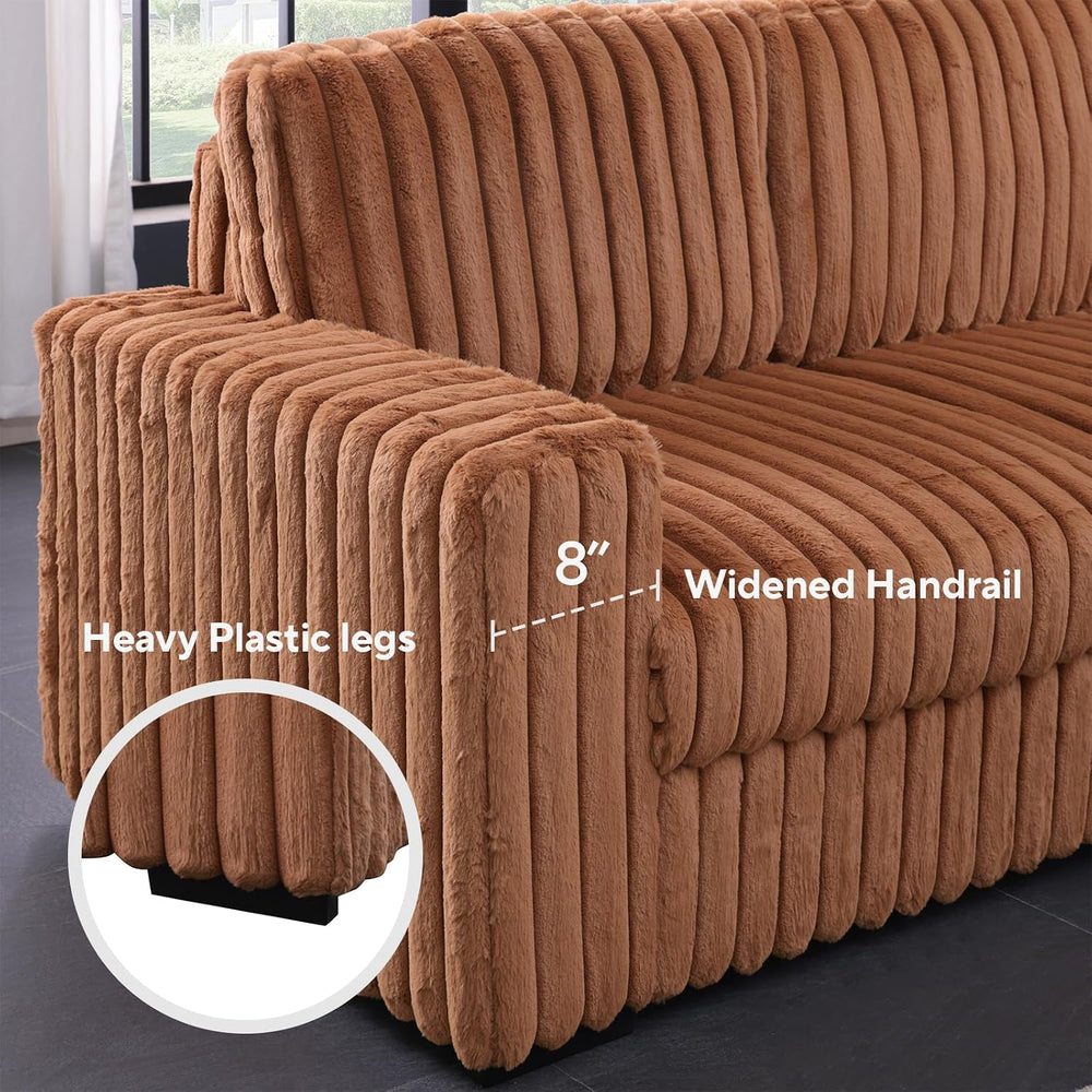 122'' Convertible U-Shaped Faux Rabbit Fur Plush Sectional Sleeper So...