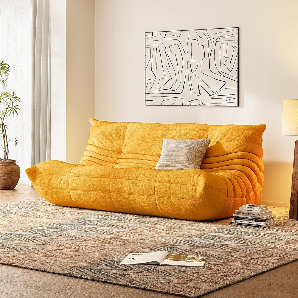 Bean Bag Chair, 3-Seater Memory Foam Fireside Chair, Teddy Yellow | High-dens...
