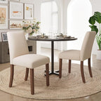 Dining Chairs Set of 2, Modern Dining Room Chairs with Wooden Legs, Upholstered Kitchen Farmhouse Parsons Chairs for Restaurant & Cafe- Beige