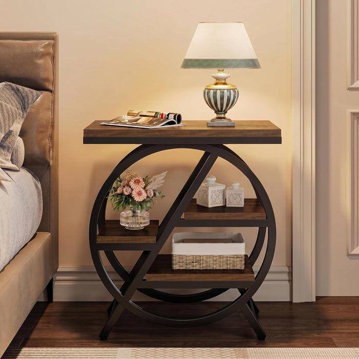 Tribesigns Side Table for Living Room, 4-Tier Narrow End Table with Storage, Industrial Wooden Beside Tables with Geometric Metal Frame, Nightstand for Small Spaces, Bedroom, Rustic Brown