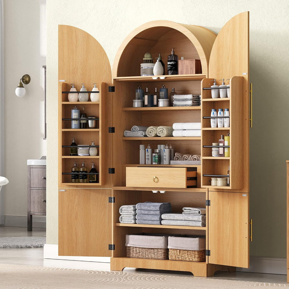 Polibi Arched Fluted Pantry Cabinet, 72" Tall Kitchen Storage with 8 Doo...
