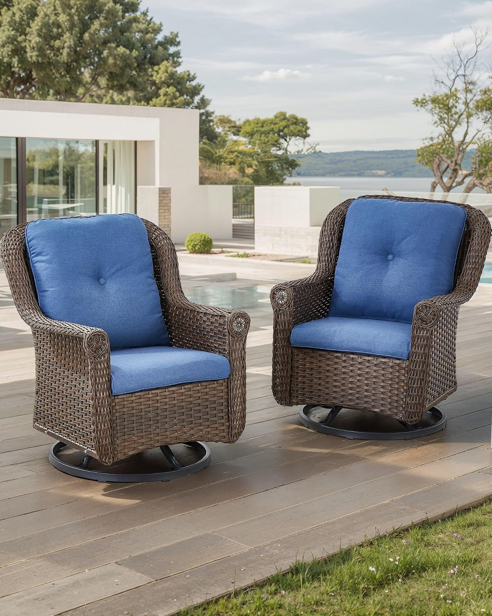 Patio Chairs Outdoor Swivel Glider - Set of 2 High Back Outside Brown Wicker ...
