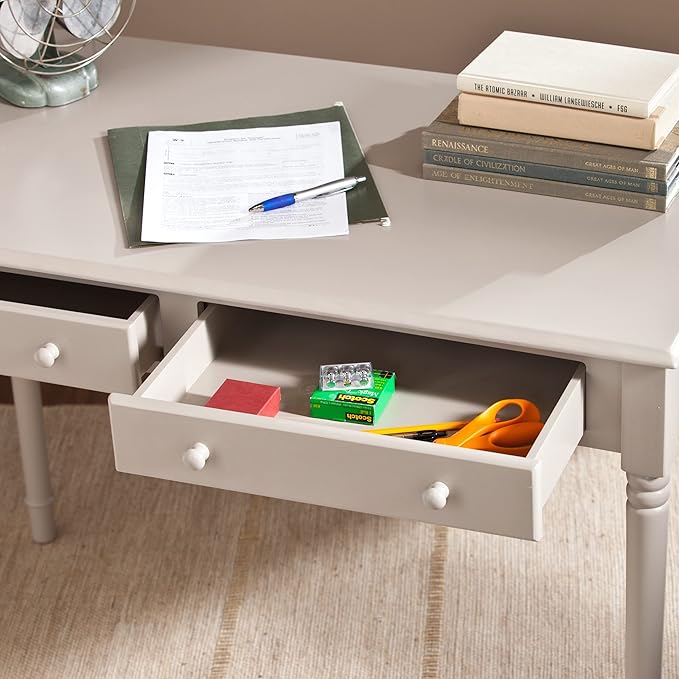 SEI Furniture Janice 2-Drawer Slim Profile Writing Desk, Gray