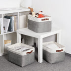 DULLEMELO Storage Baskets for Organizing, Rectangular Fabric Storage Bins Collapsible, Perfect for Shelves, Closets, Empty Gift Baskets (3-Pack Medium-15 inch X 11 inch X 9.5 inch , White&Grey)