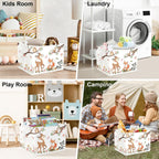 Clasty Animal Flower Kid Storage Basket Foldable Laundry Hamper, 36L Fox | Rectangle Clothes Book Gift Toy Organizer Bin, Playroom Bedroom Bathroom, Deer Raccoon, Girl Woodland Nursery Decor Basket