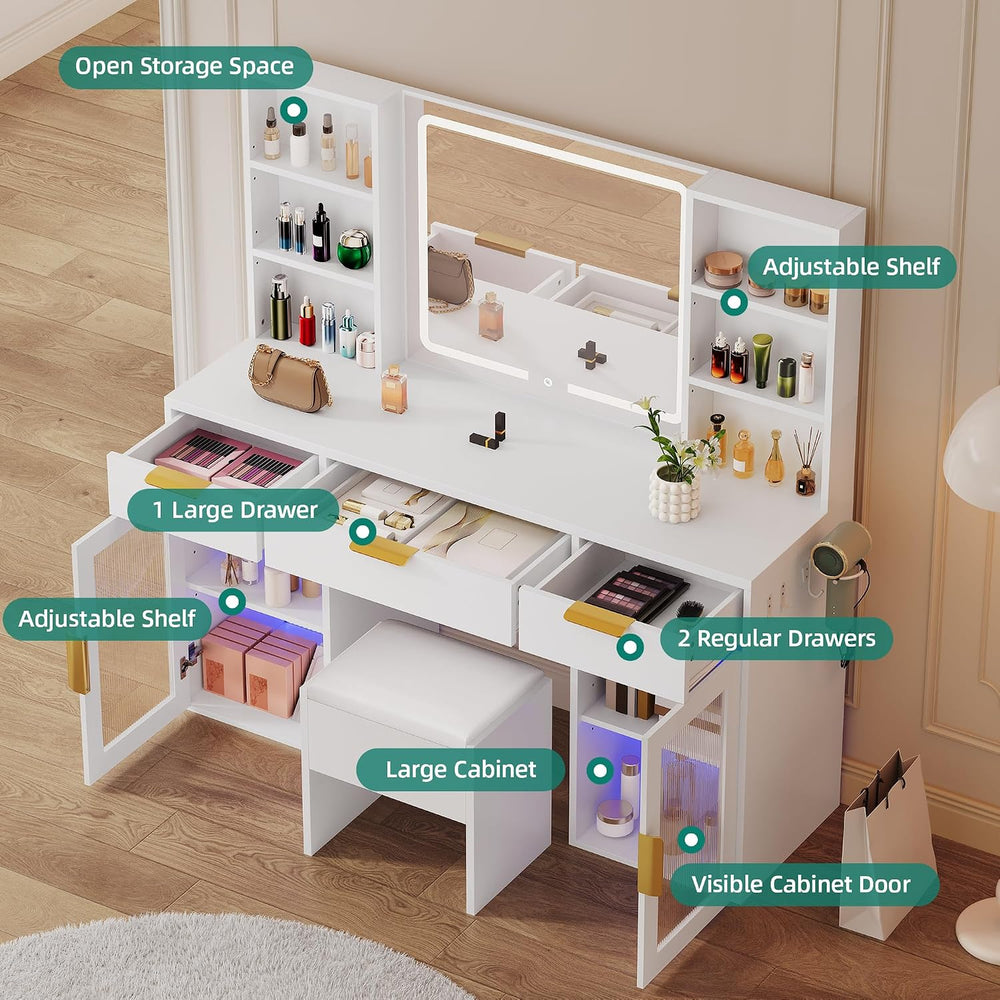 DWVO 56" LED Vanity Desk with Tri‑Fold Mirror & Lights | Makeup Vani...