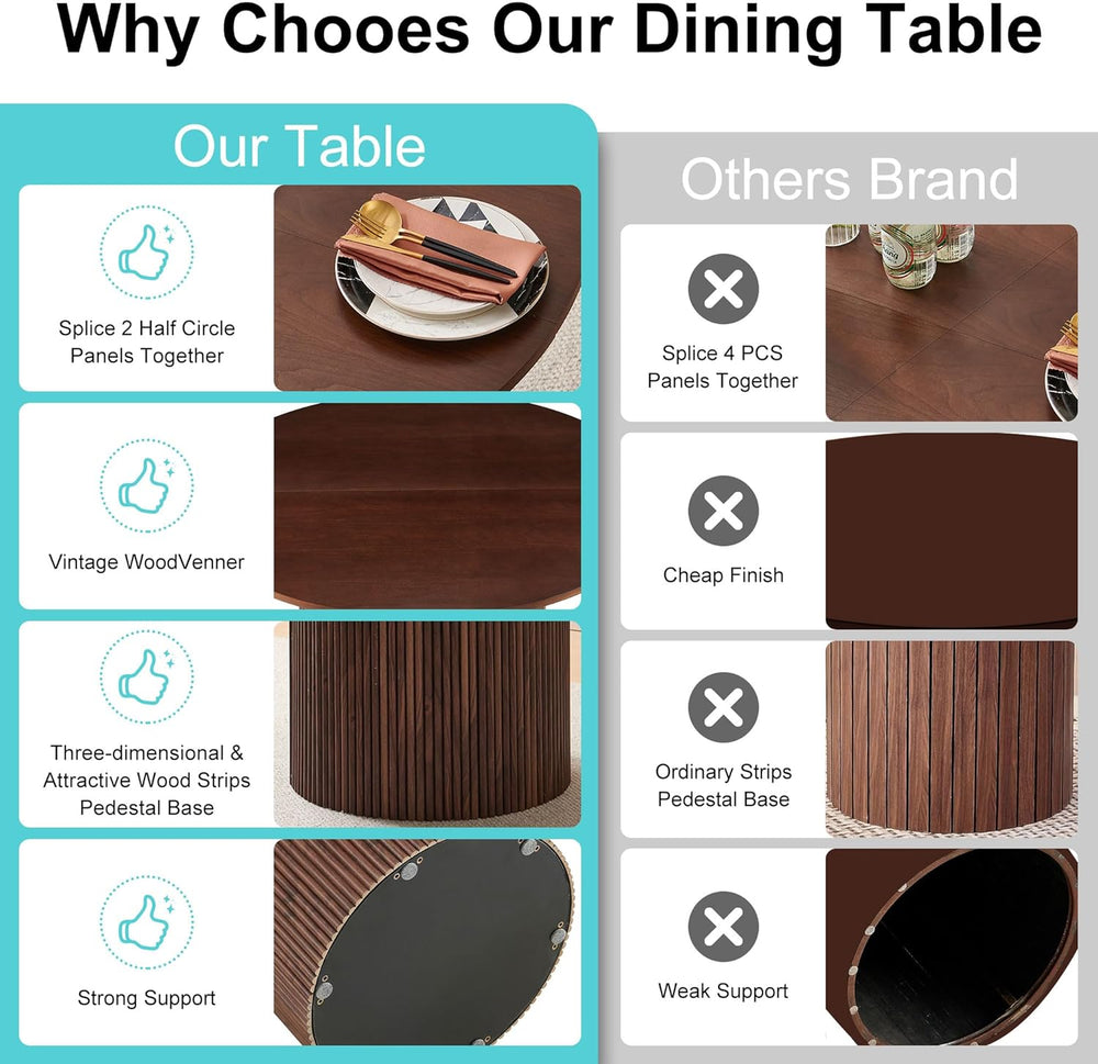47" Round Dining Table for 4, Modern Farmhouse Kitchen Table, Walnut Woo...