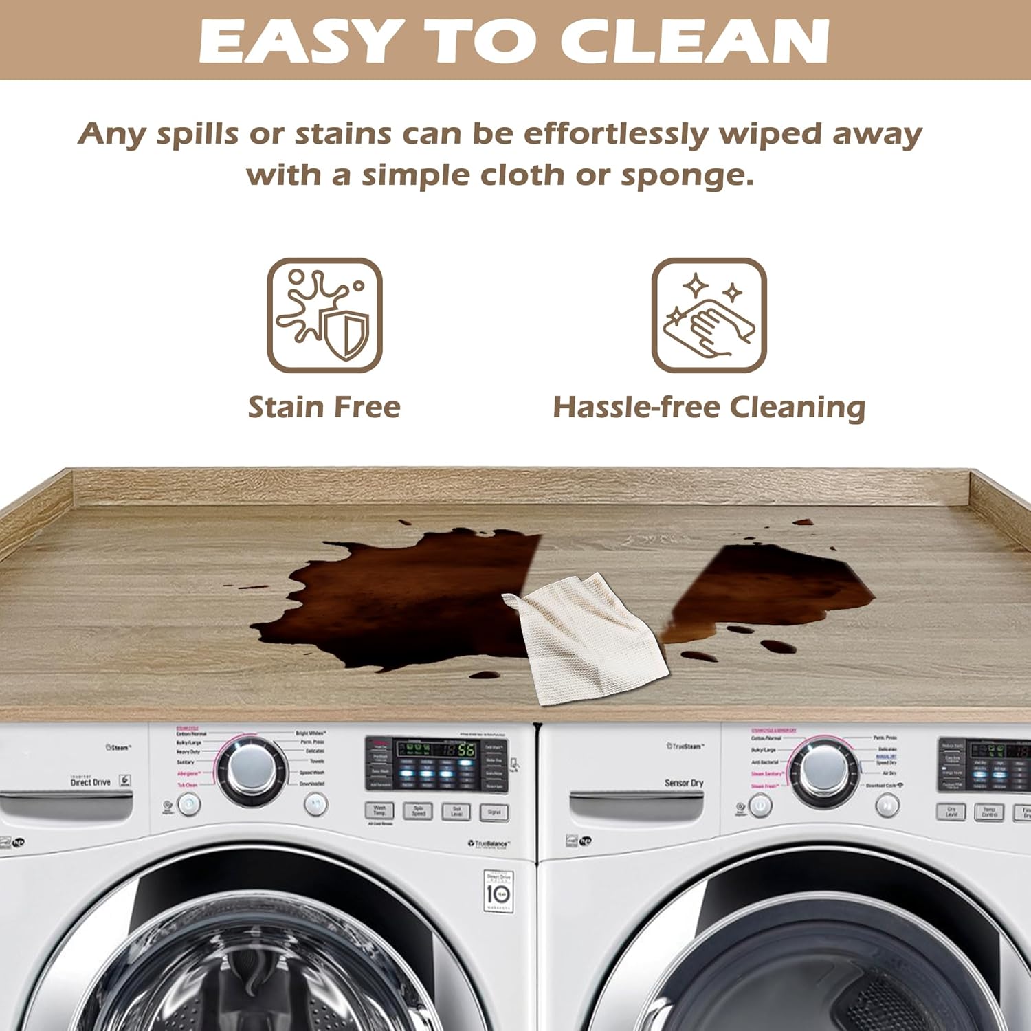Royxen Washer Dryer Countertop with Solid Wood Core,54“W x 27.5D Laundry Countertop with Edge Rails,Washer and Dryer Topper for Laundry Room Organization(White Oak)