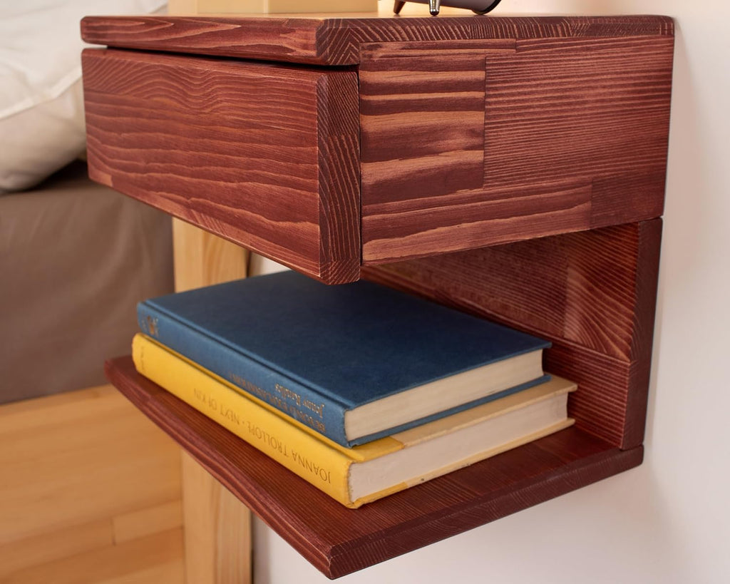 Floating Nightstand Side Accent or End Table with Storage Drawer, Wood Bedside Shelf, Handmade Floating Table (Rome)