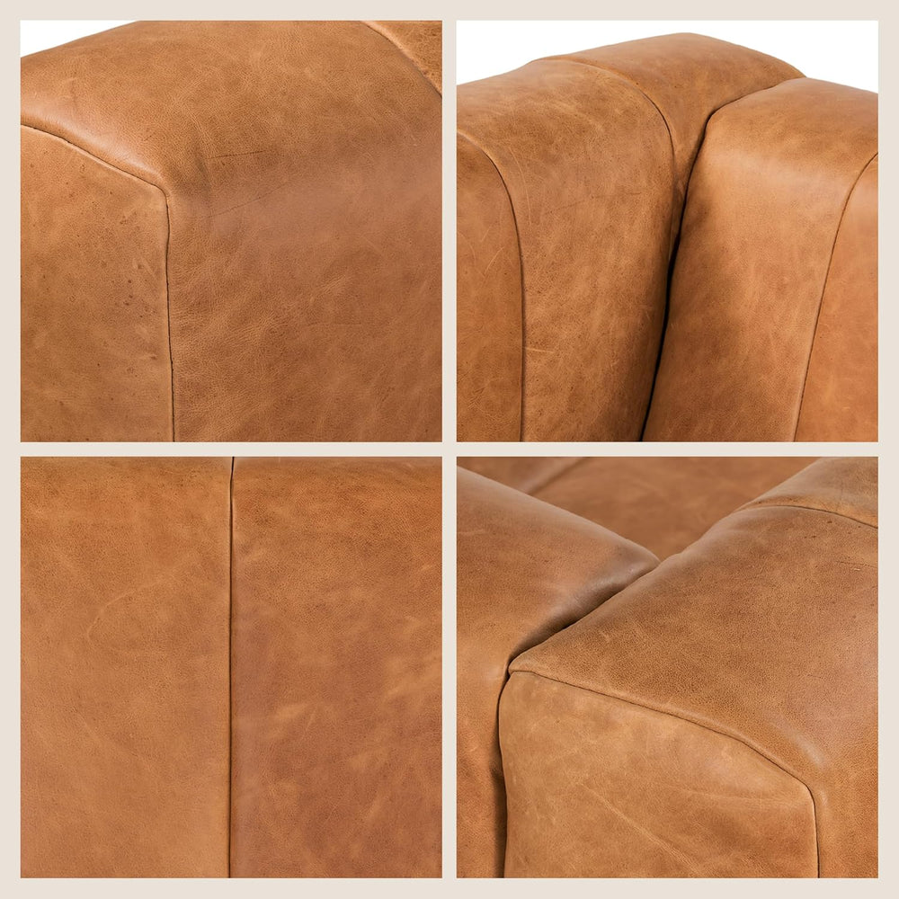 POLY & BARK Canale Sofa – 86" Channel-Tufted Italian Leather Couch –...