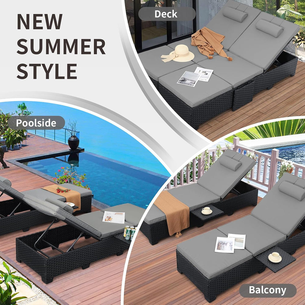WAROOM Outdoor Chaise Lounge Chairs for Outside Patio Furniture Set of 2 Wick...