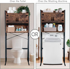 Over The Washer or Over The Toilet Storage Cabinet w/Height Adjustable Shelf Laundry Room/Bathroom Organizer Rack, 2-Door Freestanding Rack Space Saver, Wood