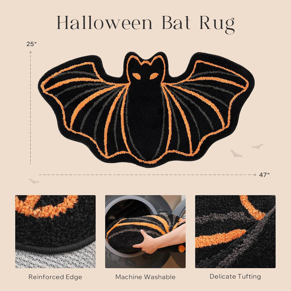Phantoscope Helloween Bathroom Rug Black Bat Shaped Area Rug, Soft Tufted Mat...
