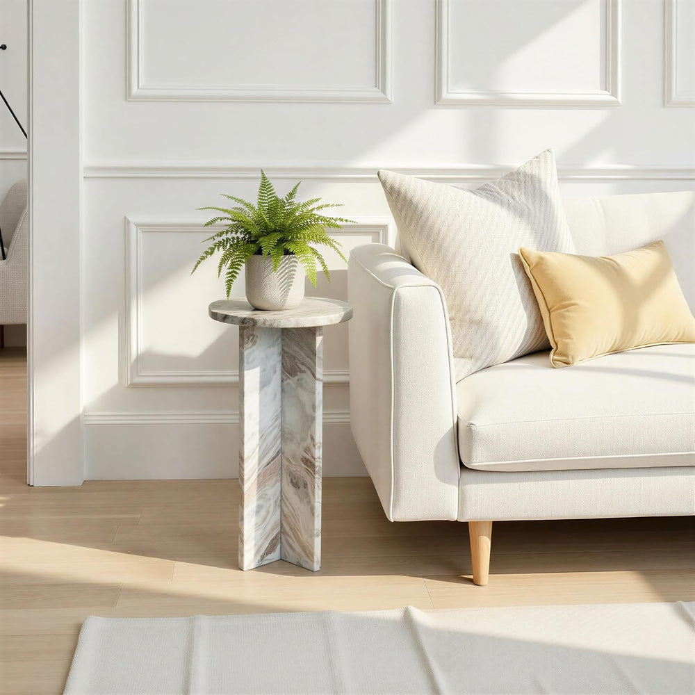 Creative Co-Op Round Torrento Marble Accent Table, Brown