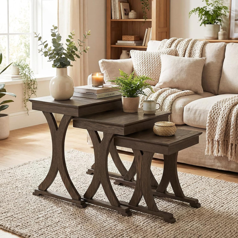 GIANTEX Nesting Coffee Table Set-of-3 - Stackable Rectangular Sofa End Side T...