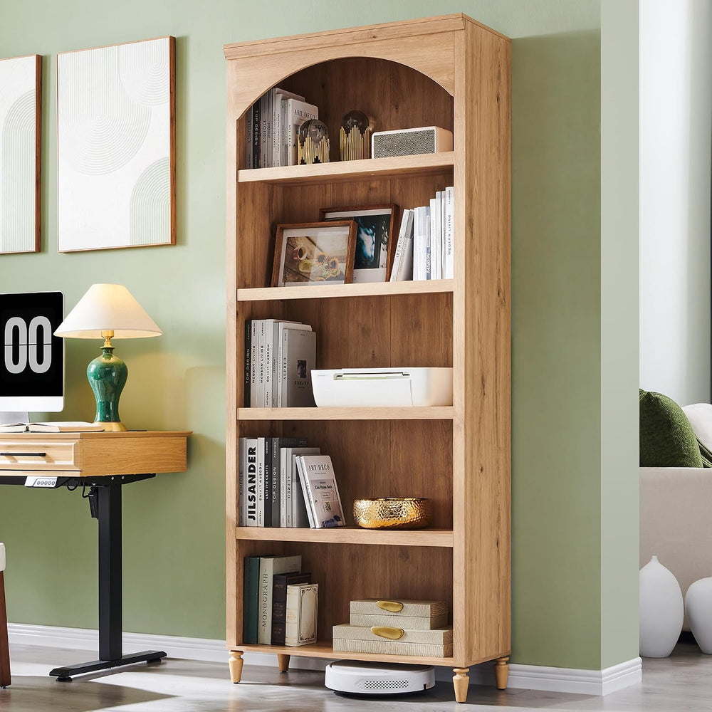 IFGET 76" Tall Arched Bookcase, Farmhouse Large Arched Bookshelf, Natural