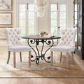 Velvet Upholstered Dining Chairs Set of 2, Modern Style Kitchen Side Chairs with Nailhead Trim and Wood Legs,Metal Pulling Ring for Dining Room Living Room(Beige,Set of 2)