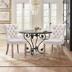 Velvet Upholstered Dining Chairs Set of 2, Modern Style Kitchen Side Chairs with Nailhead Trim and Wood Legs,Metal Pulling Ring for Dining Room Living Room(Beige,Set of 2)
