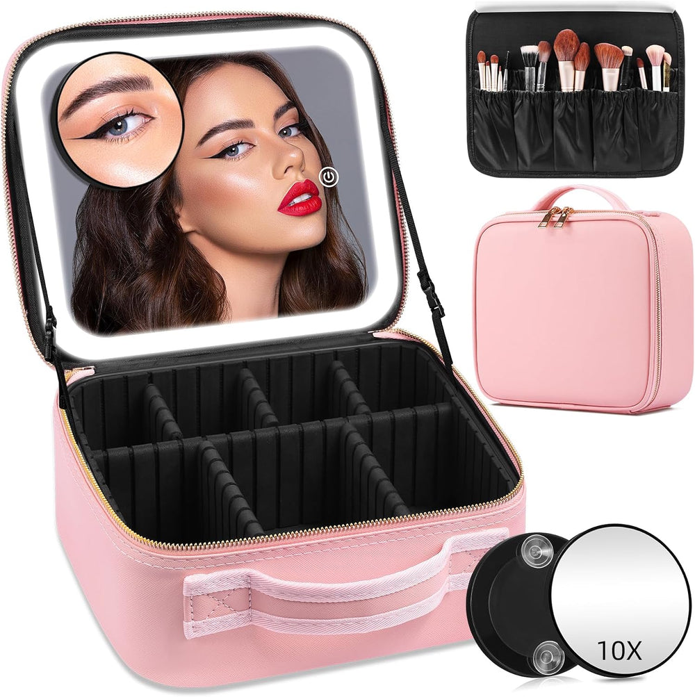 Makeup Case with Mirror and Lights, Travel Makeup Bag with Lighted Mirror, Ma...