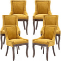 Gold Dining Chairs Set of 6, Kitchen & Dining Room Chairs, Fabric Upholstered Dinning Chairs, Sillas De Comedor, Nailhead Trim, Wood Legs (Yellow, 6 Pcs)