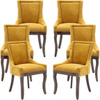 Gold Dining Chairs Set of 6, Kitchen & Dining Room Chairs, Fabric Upholstered Dinning Chairs, Sillas De Comedor, Nailhead Trim, Wood Legs (Yellow, 6 Pcs)