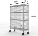 18" W x 48" L x 69" H Heavy Duty Utility Commercial Grade Metal Storage NSF Unit | Chrome Mobile Security Wire Cage Kit