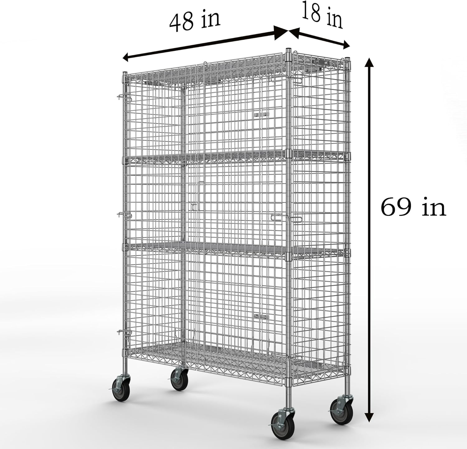 18" W x 48" L x 69" H Heavy Duty Utility Commercial Grade Metal Storage NSF Unit | Chrome Mobile Security Wire Cage Kit