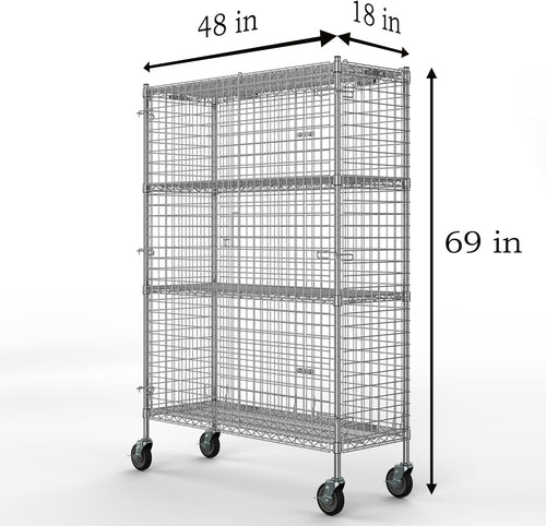 18" W x 48" L x 69" H Heavy Duty Utility Commercial Grade Metal Storage NSF Unit | Chrome Mobile Security Wire Cage Kit